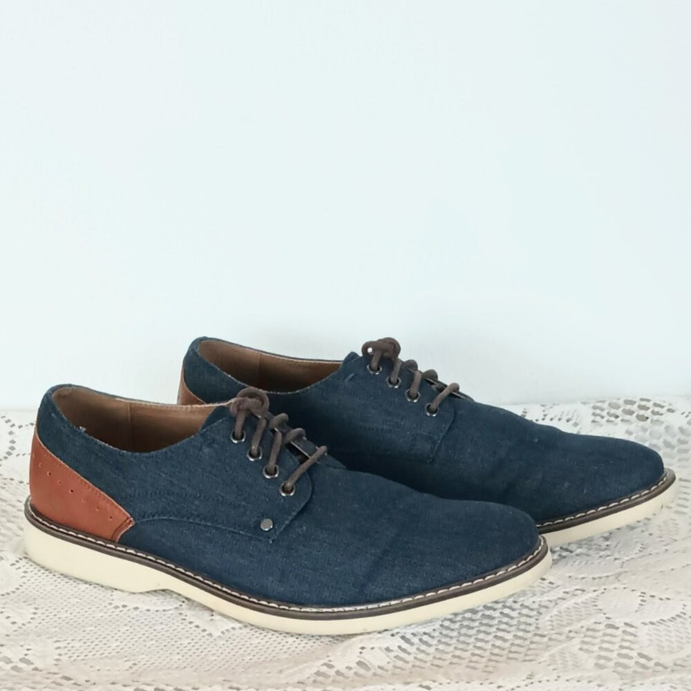 J.Ferrar Morton Oxford Casual Shoes 9.5 Men's Blue Denim Brown Trim Lace Up